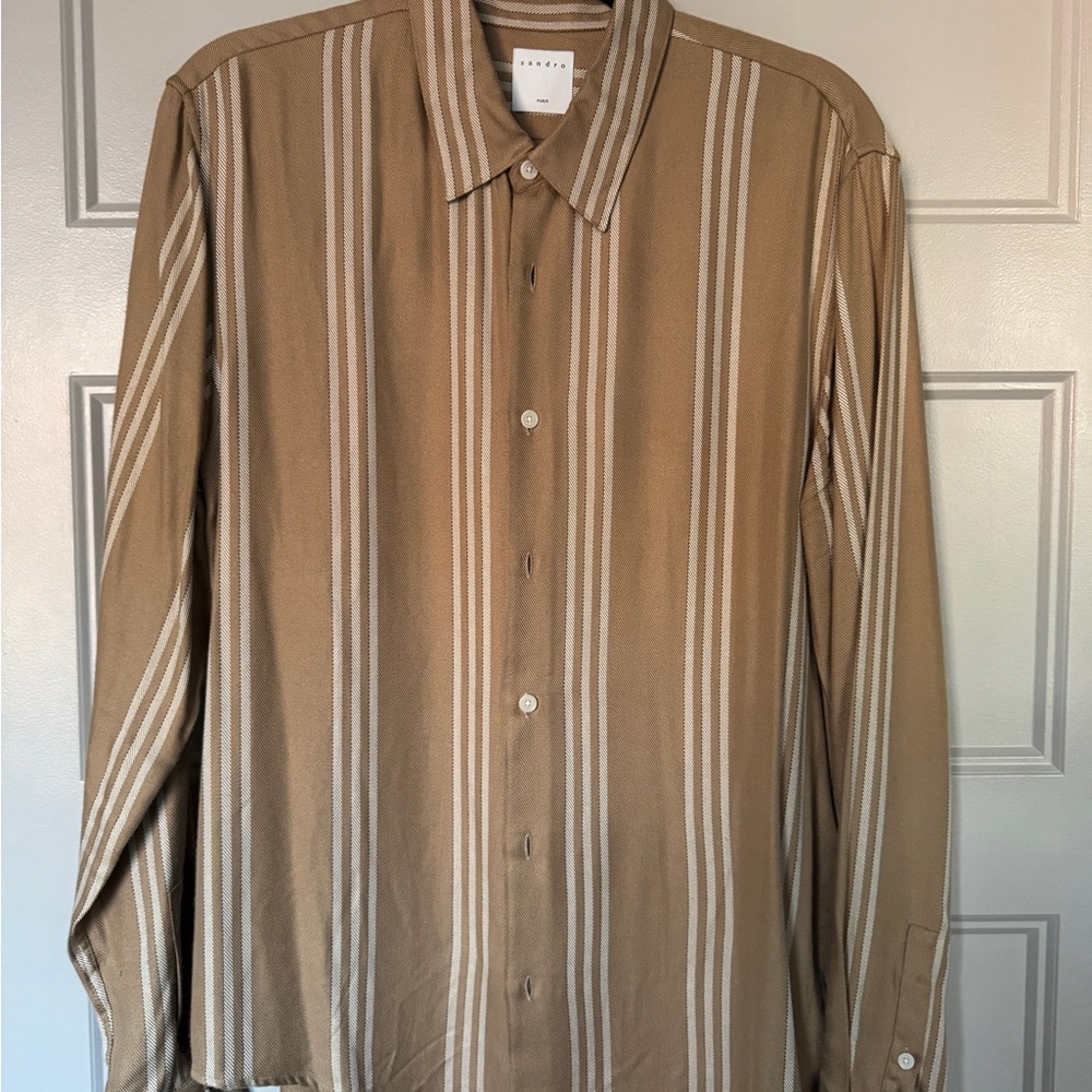 Sandro Tan Striped Men's Shirt